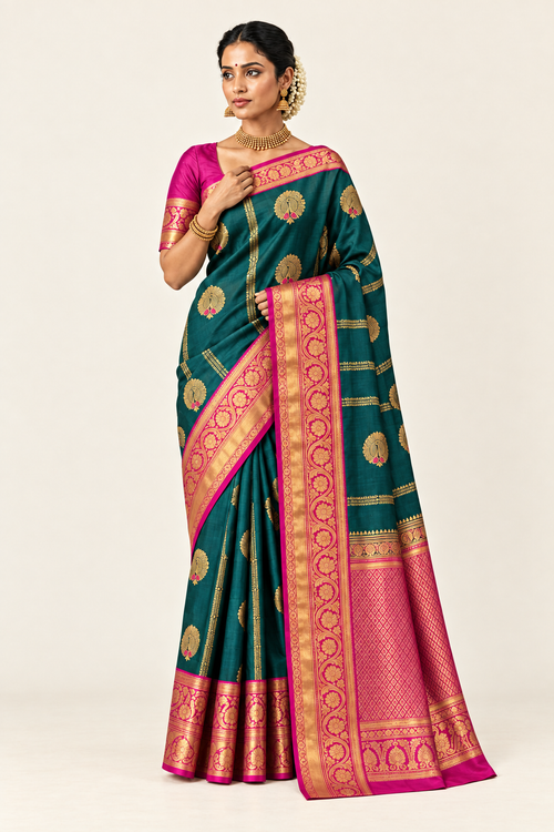 Bottle Green Silk Blend Saree - Corrected Texture