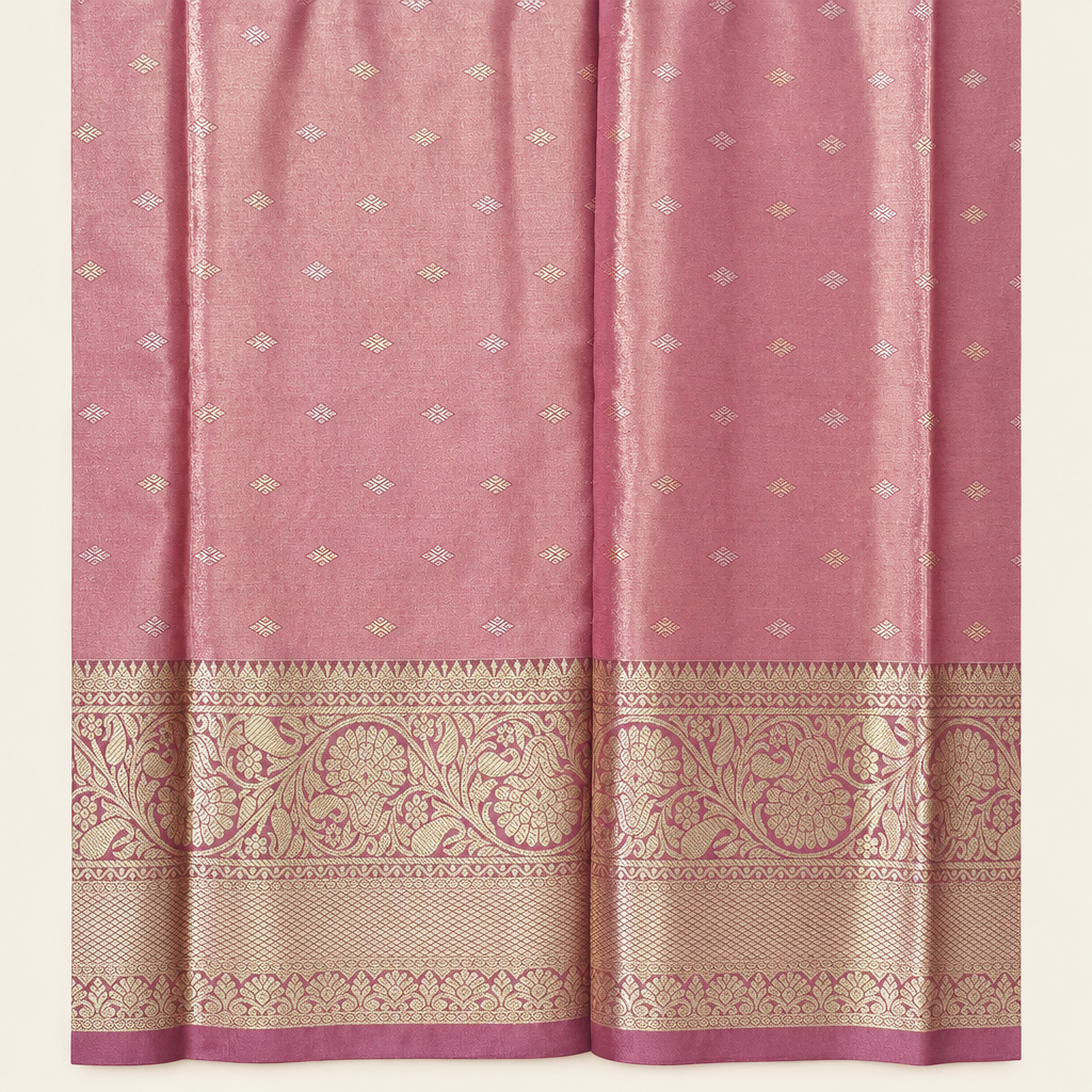 Dusty Rose Zari Tissue Saree - Clean Listing