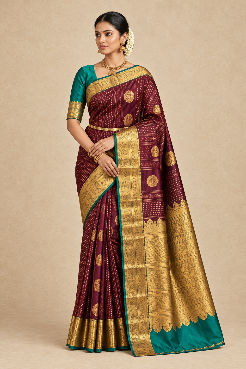 Maroon Kanjivaram Saree - Portrait Model