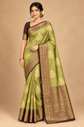 Olive Green Art Silk Saree Model