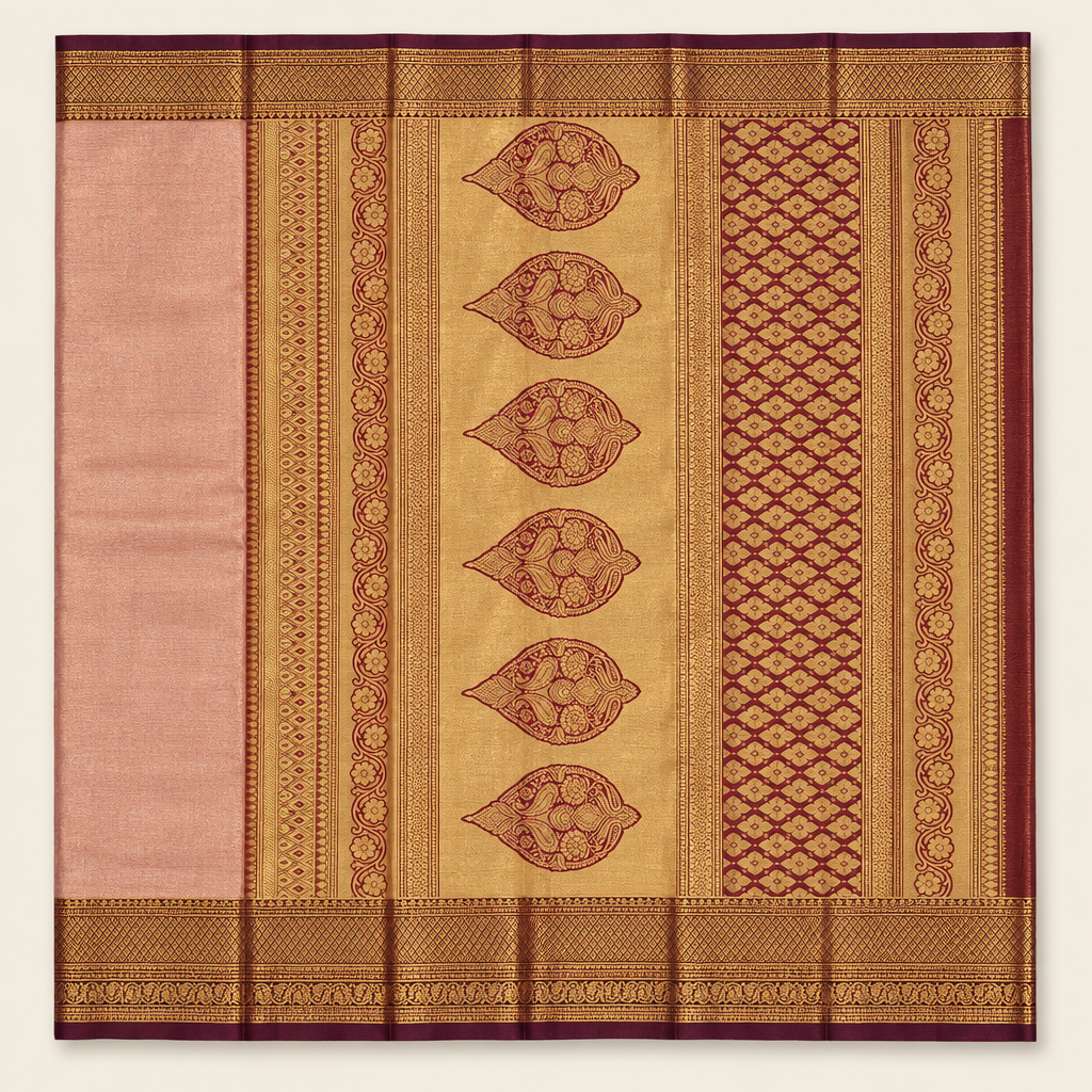 Peach Wine Art Silk - pallu detail