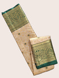 Cream Pure Brocade Saree with Contrast Border