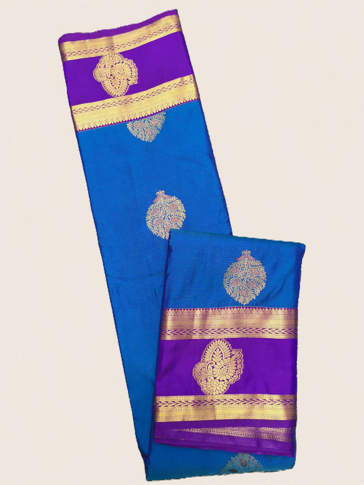 Royal Blue with Contrast Border Dual Butta Saree