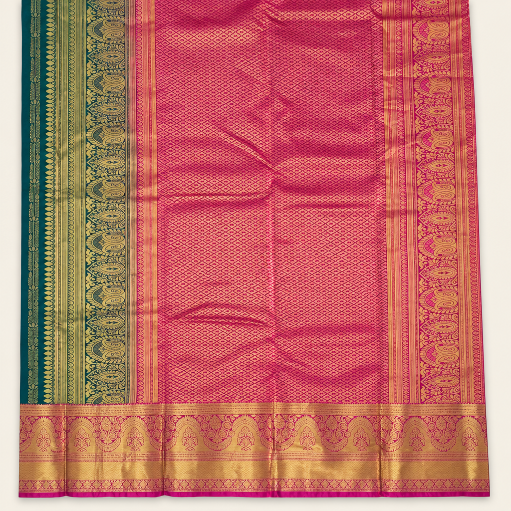 Teal Pink - pallu detail