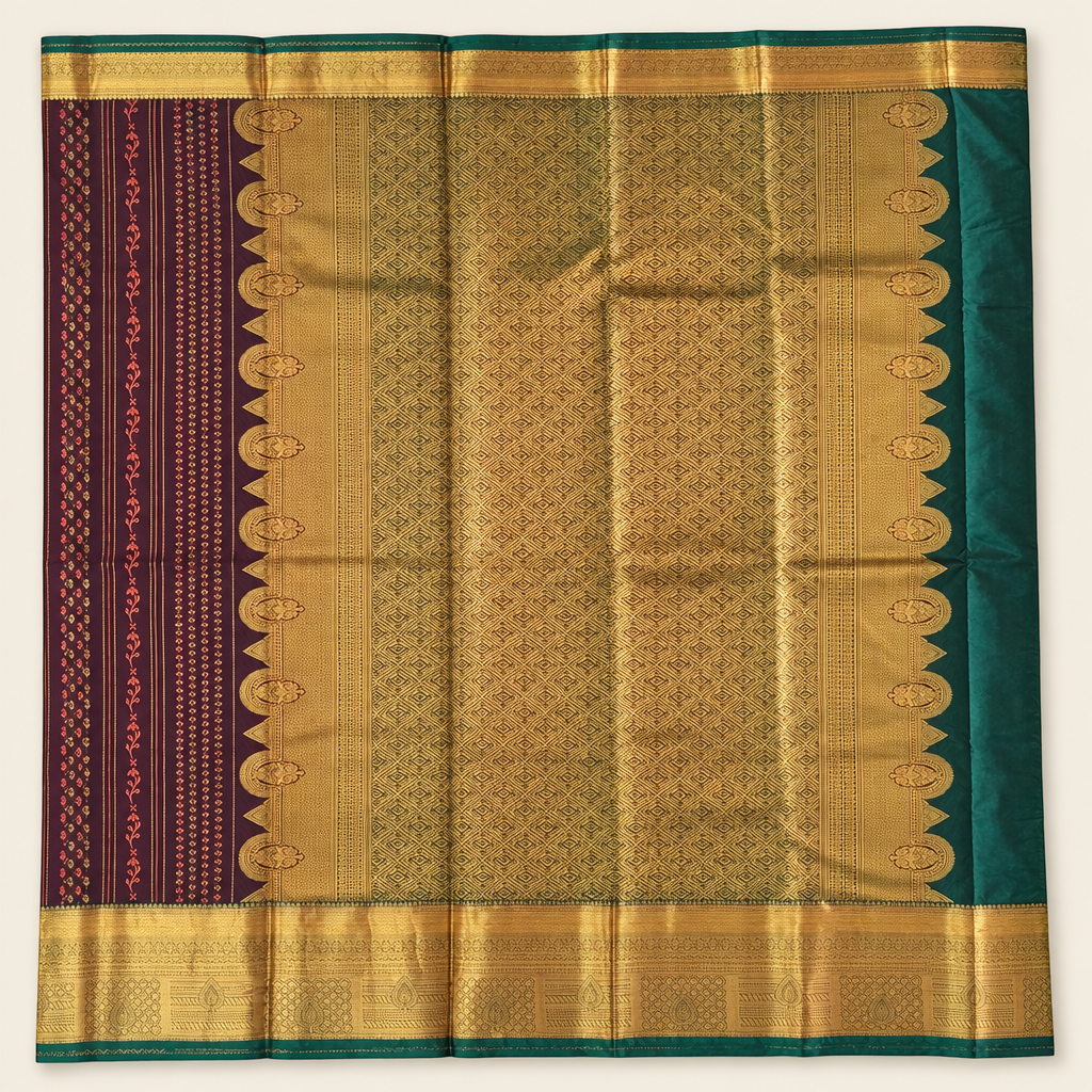 Wine Teal - pallu detail